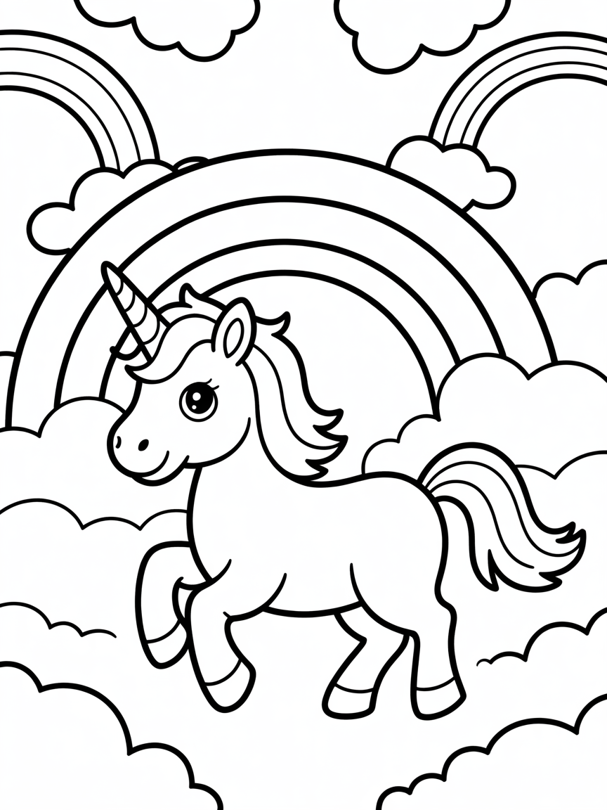 unicorn and rainbows - Free Coloring Page