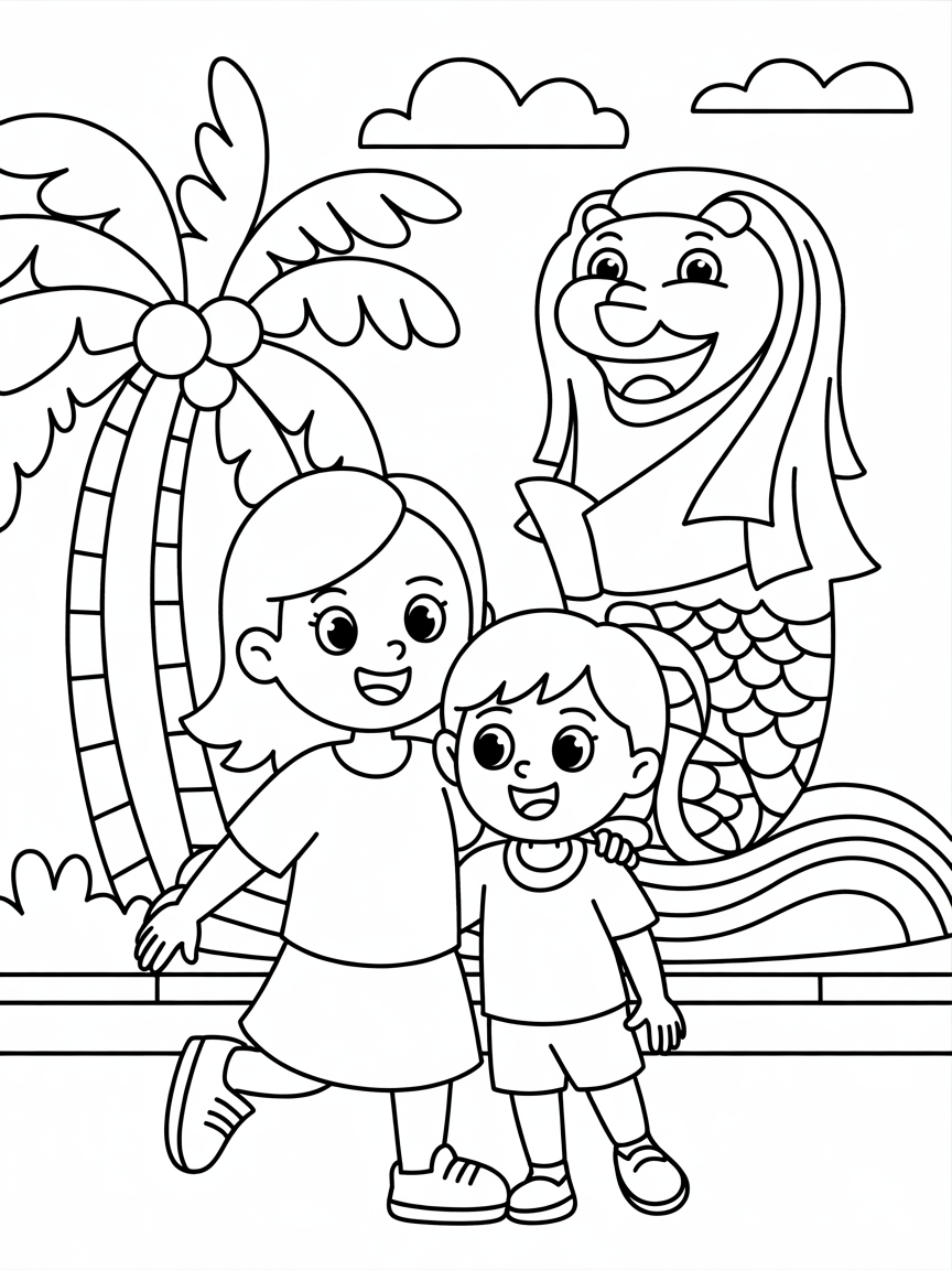 Mom and daughter enjoying holidays in singapore - Free Coloring Page