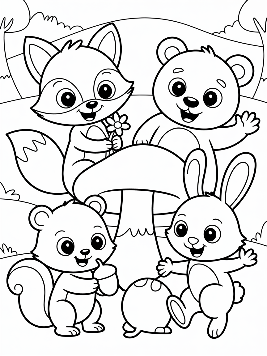 Happy woodland creatures - Free Coloring Page