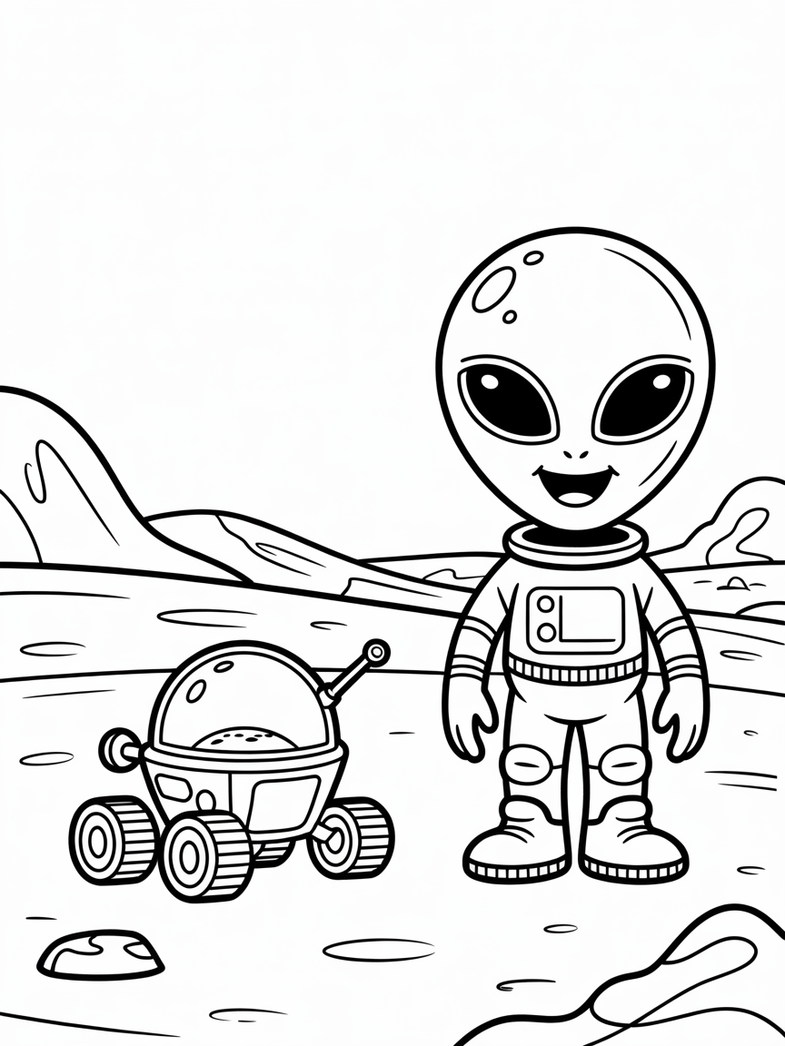 a cute alien on mars - Free Coloring Page