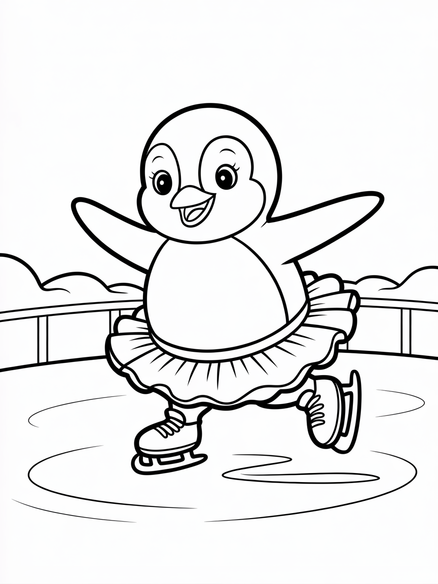 Penguin ice-skating in a tutu - Free Coloring Page