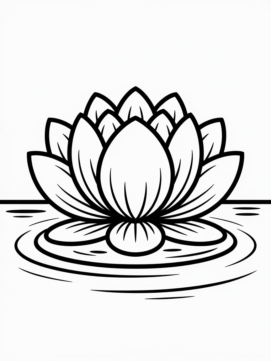 Lotus flower on water - Free Coloring Page
