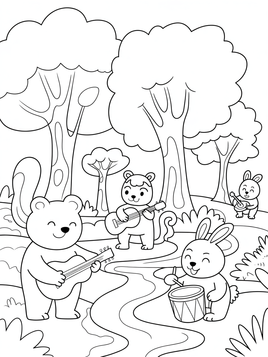 Musical forest - Free Coloring Page