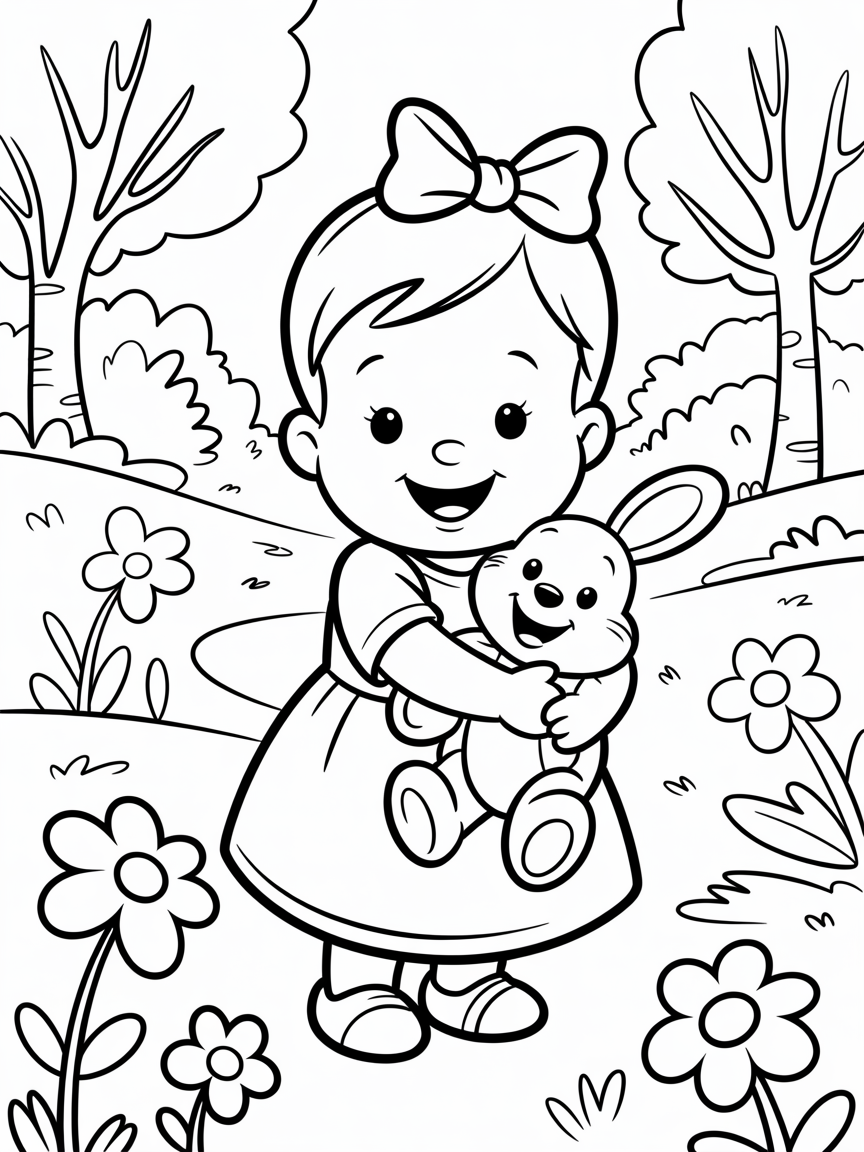Baby girl in 100 acre woods - Free Coloring Page
