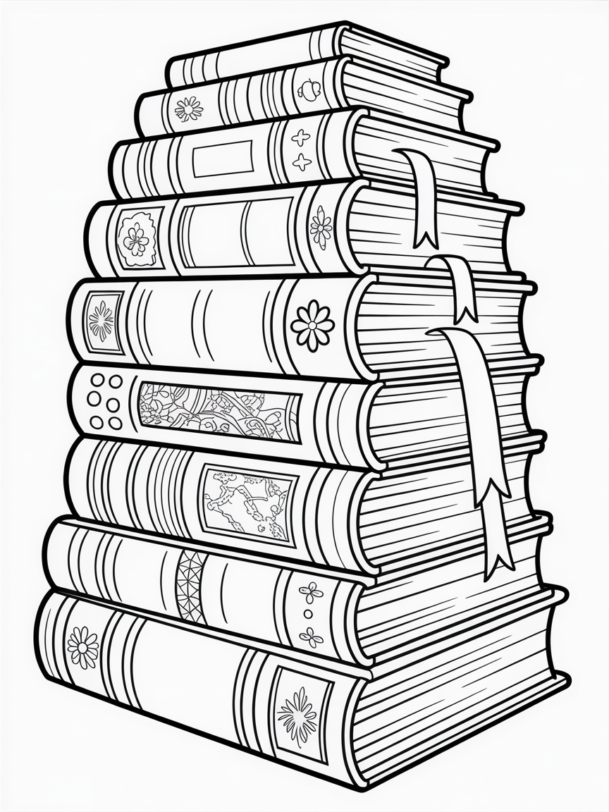 Stacks of books - Free Coloring Page