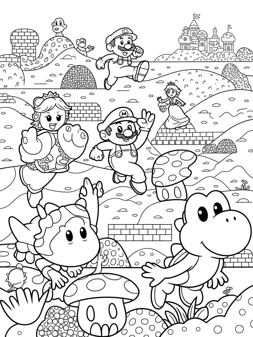 Super Mario figures - Free Coloring Page