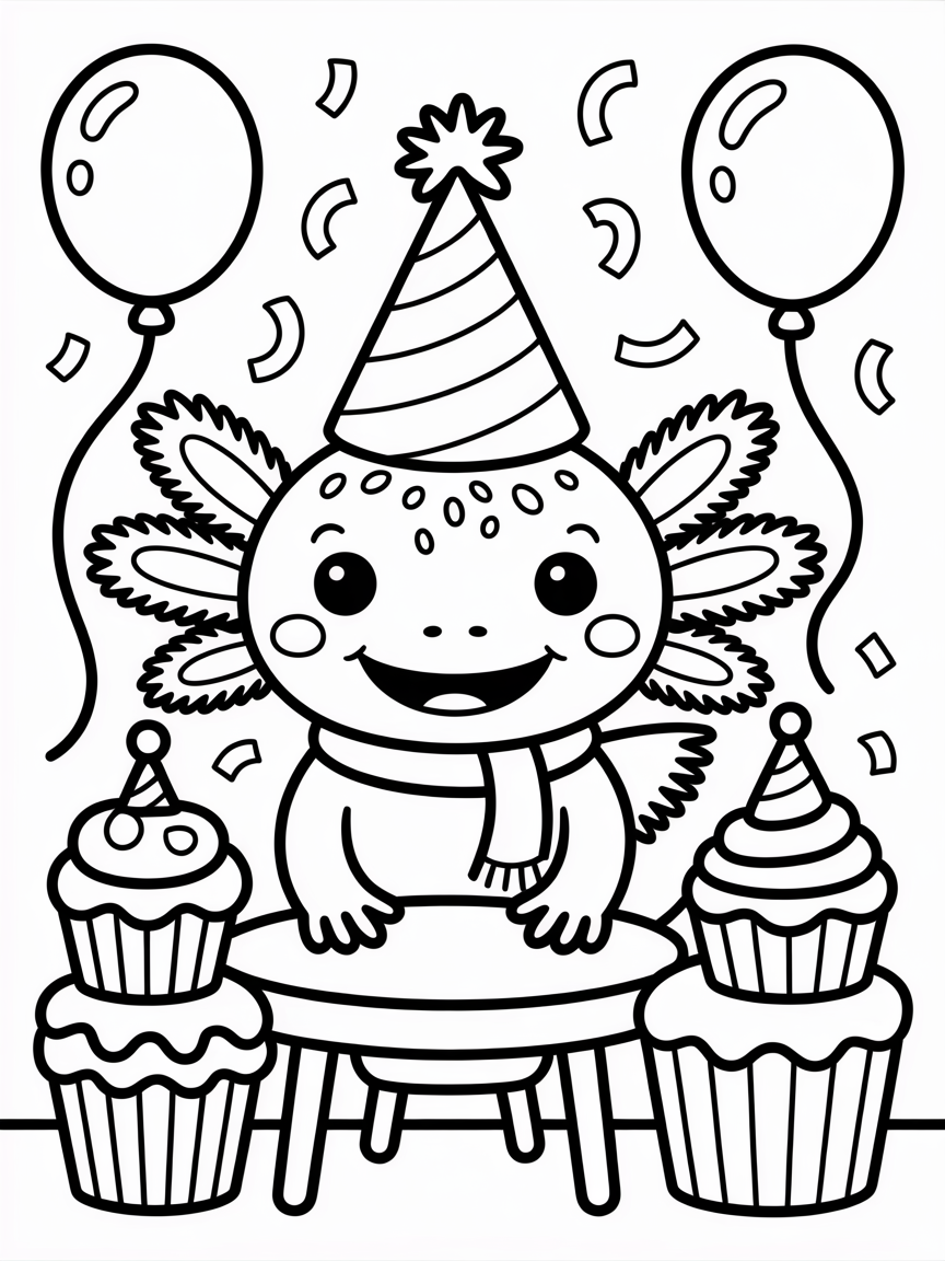 Dessert axolotl party - Free Coloring Page