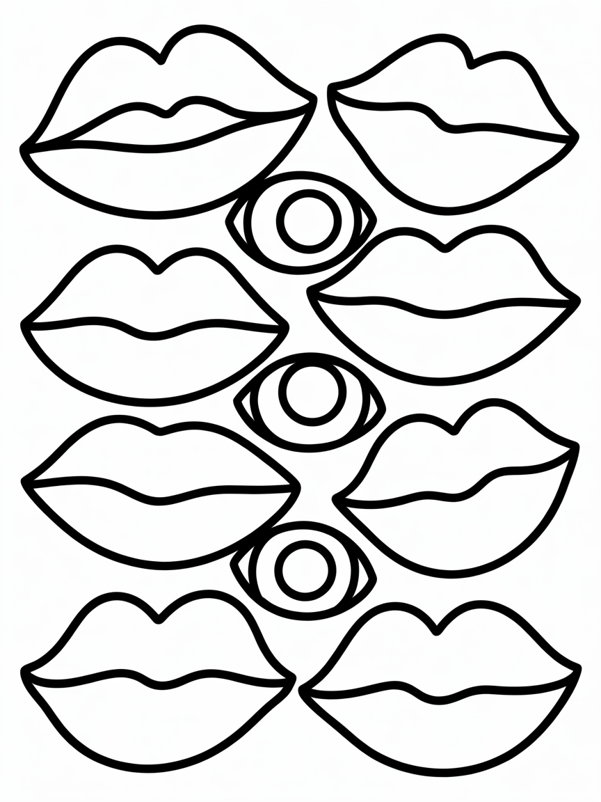 lips and eyes pattern - Free Coloring Page
