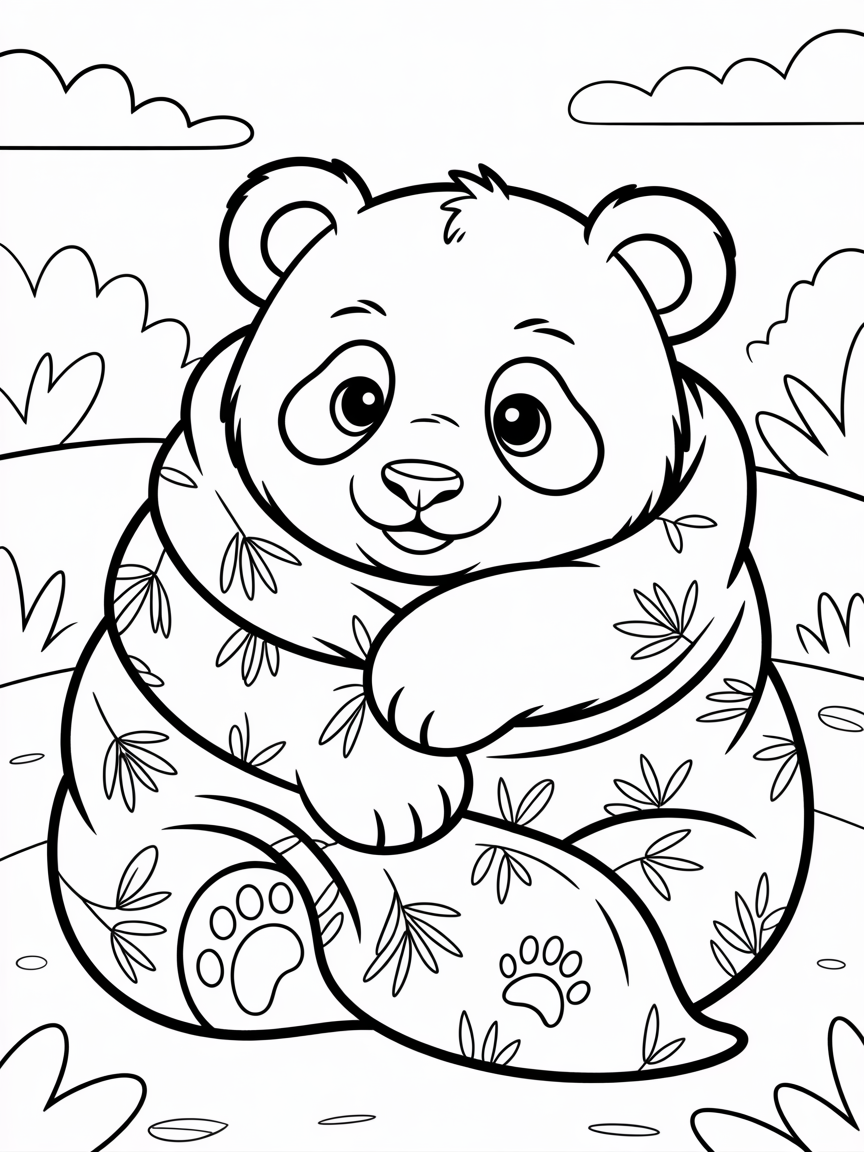 Panda cub wrapped in panda blanket - Free Coloring Page