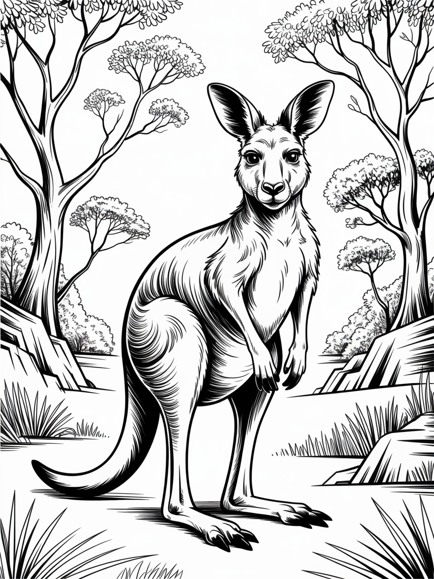 A kangaroo - Free Coloring Page