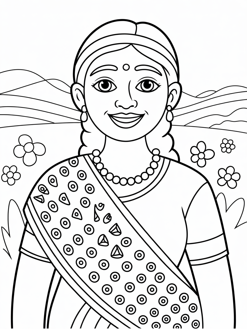 An Indian woman - Free Coloring Page