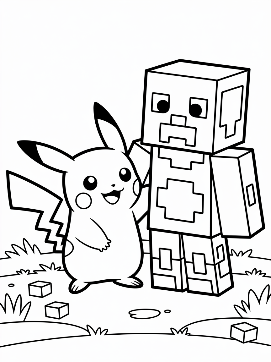 Pokemon minecraft - Free Coloring Page
