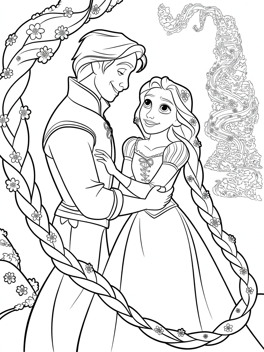 Disney rapunzel and Flynn rider - Free Coloring Page
