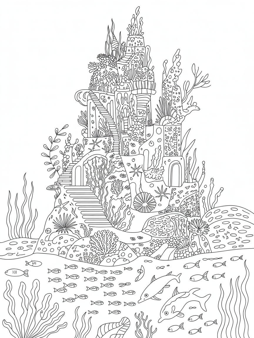 Underwater castle - Free Coloring Page