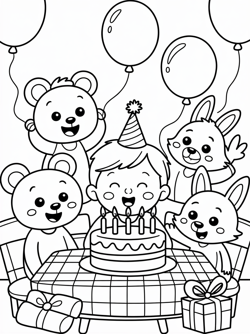 Birthday party - Free Coloring Page