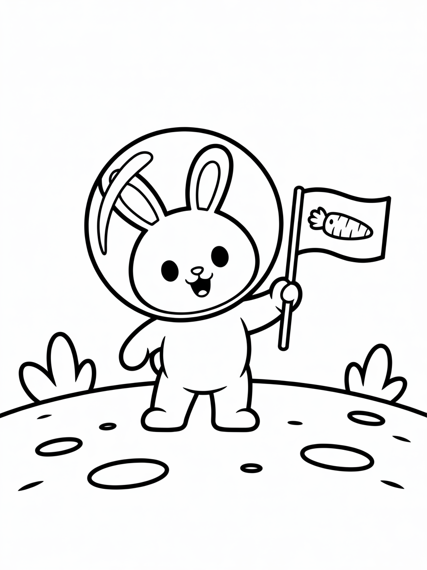 Bunny astronaut exploring the moon - Free Coloring Page