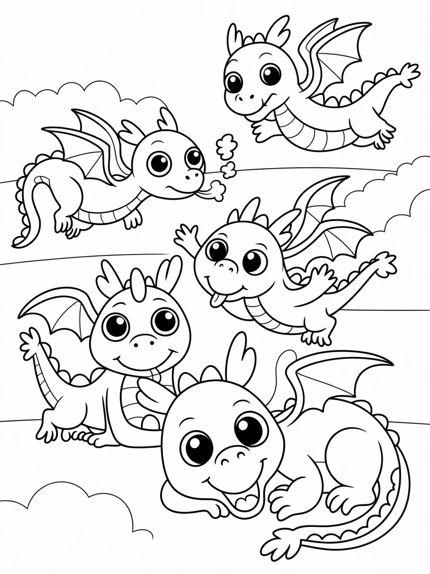 Dragons - Free Coloring Page