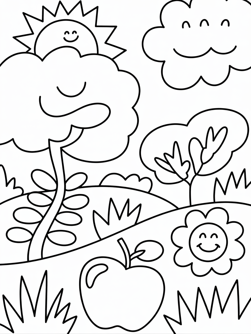 Cute nature doodles - Free Coloring Page