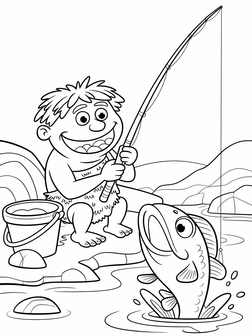 Grug Crood fishing - Free Coloring Page