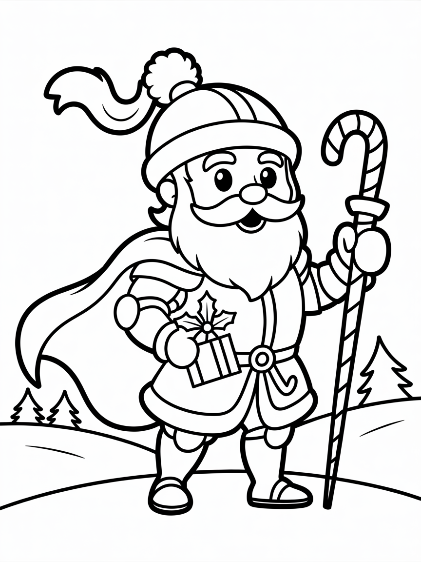 Santa Claus as a knight - Free Coloring Page
