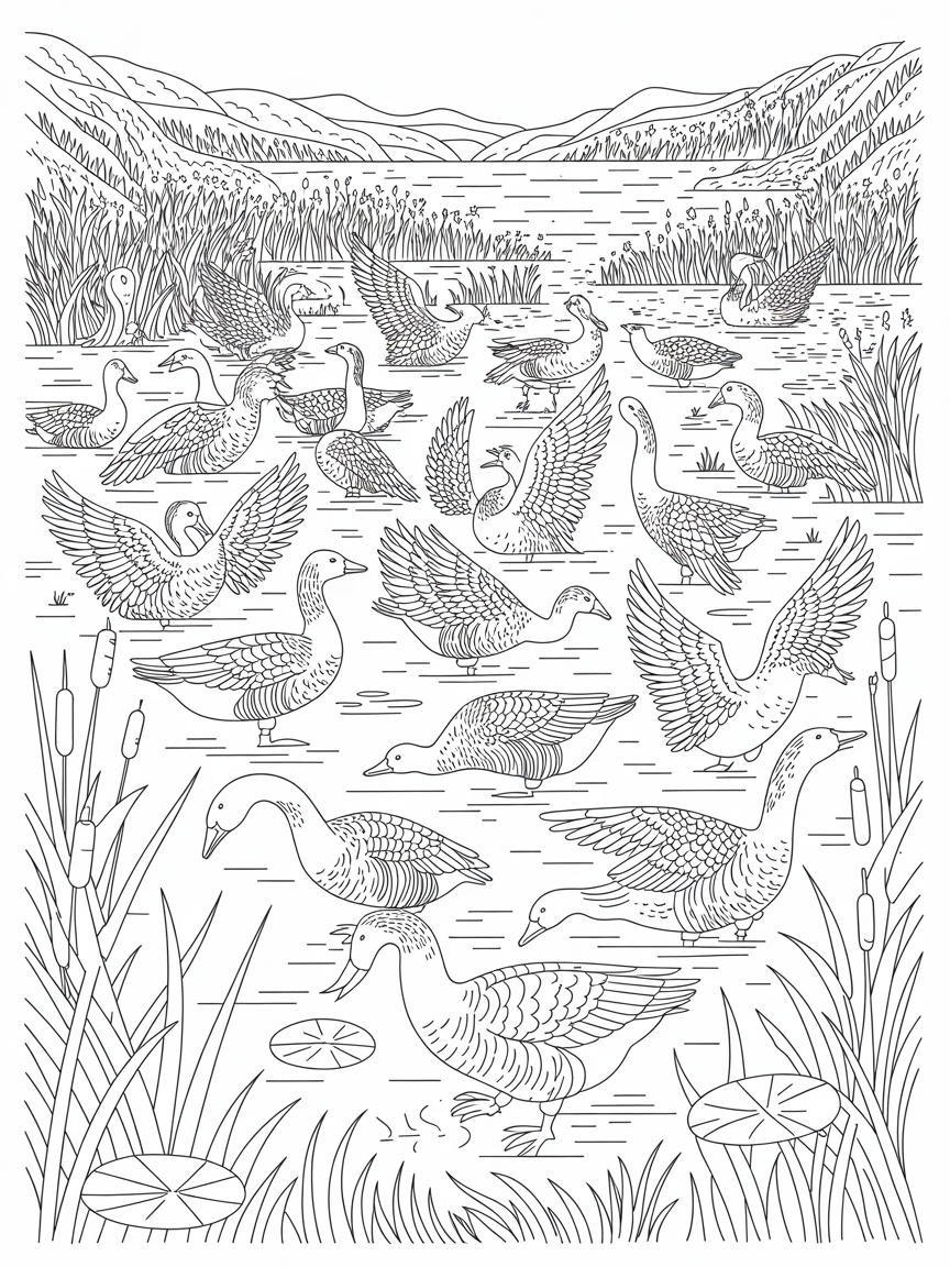 Geese - Free Coloring Page