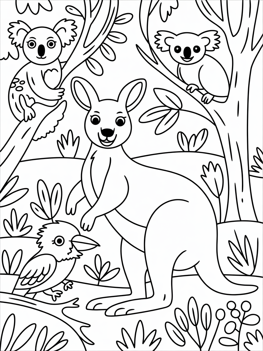 Australian bushland - Free Coloring Page