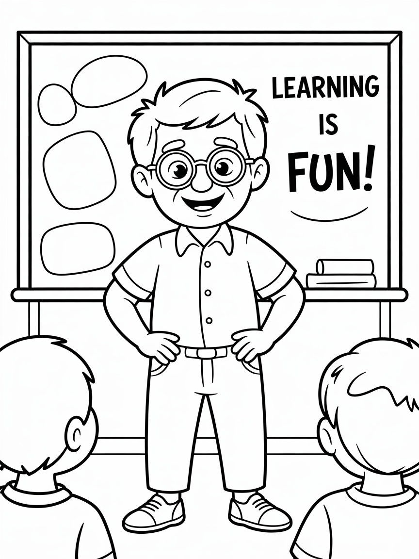 My teacher an old man(54) with a short and straggy haircut and glasses - Free Coloring Page