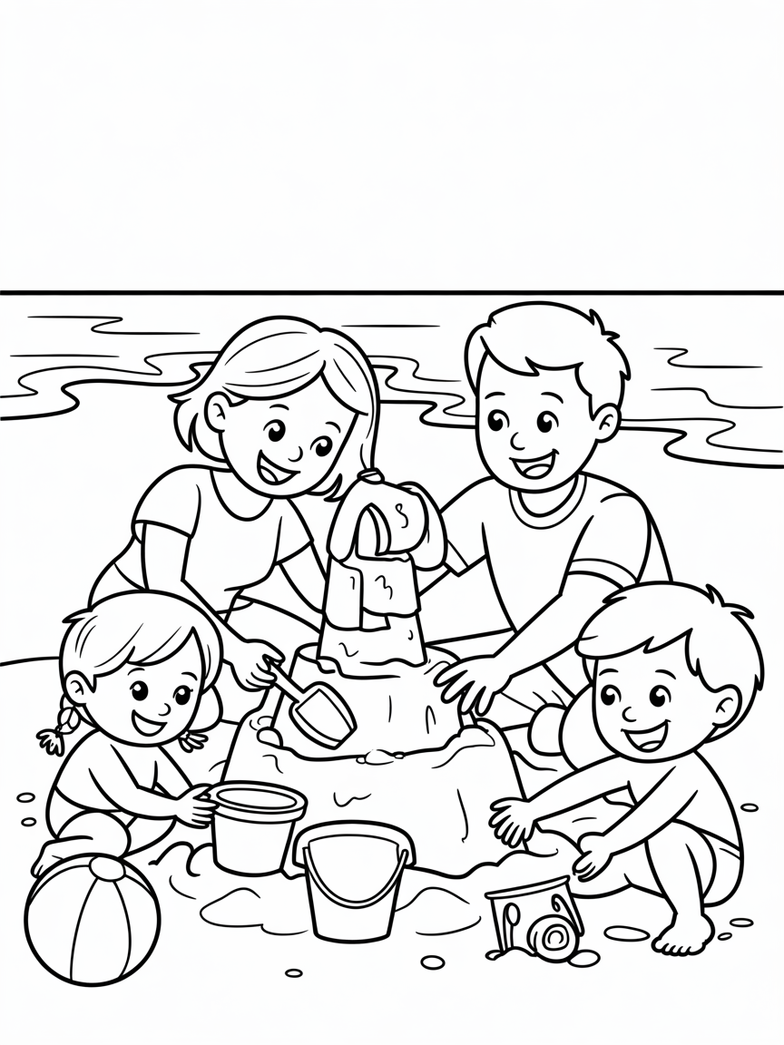 People at the beach - Free Coloring Page
