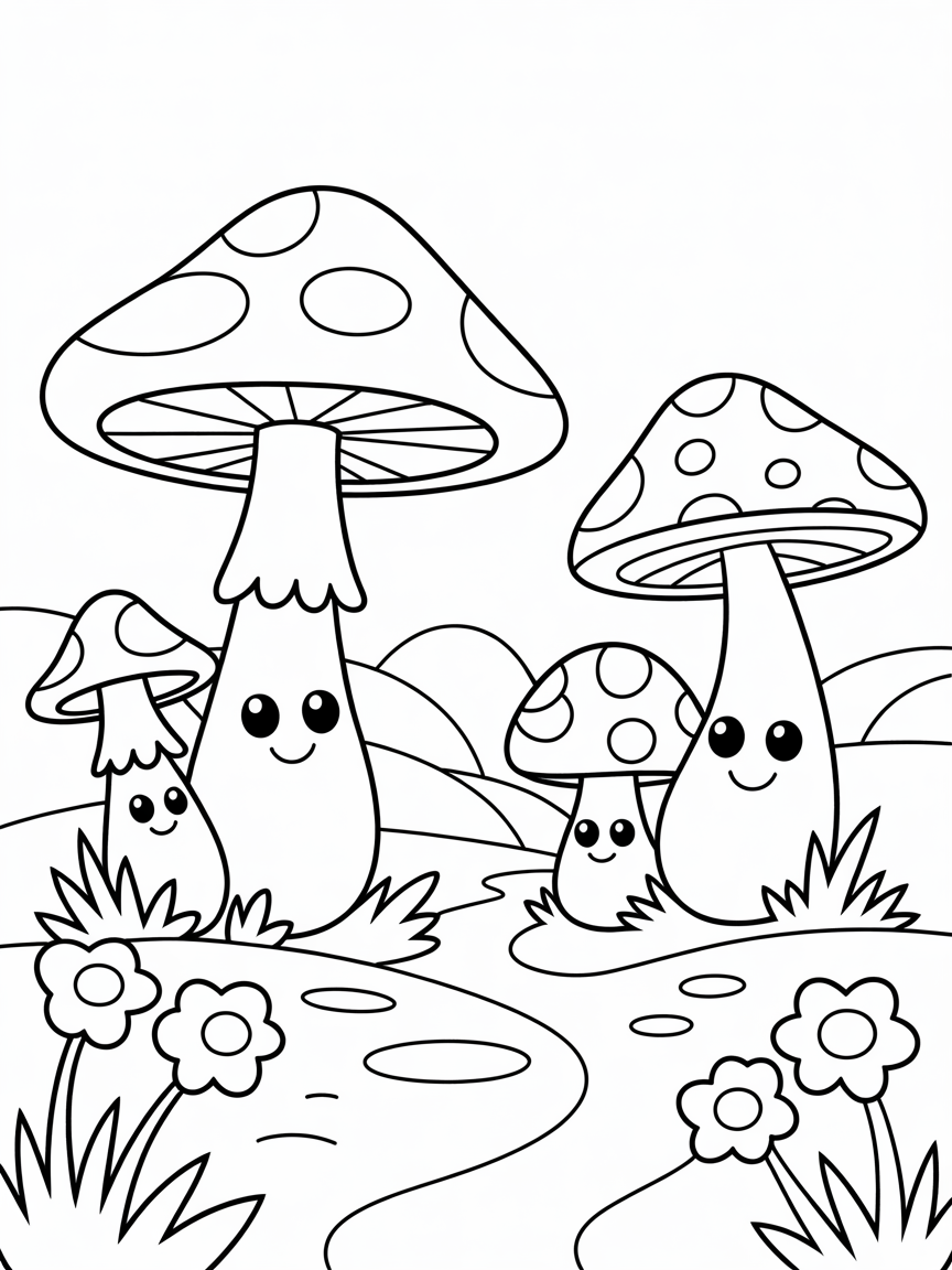 Mushroom fantasy - Free Coloring Page