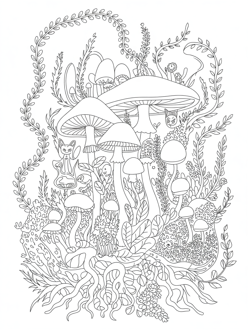 Mushroom fantasy - Free Coloring Page