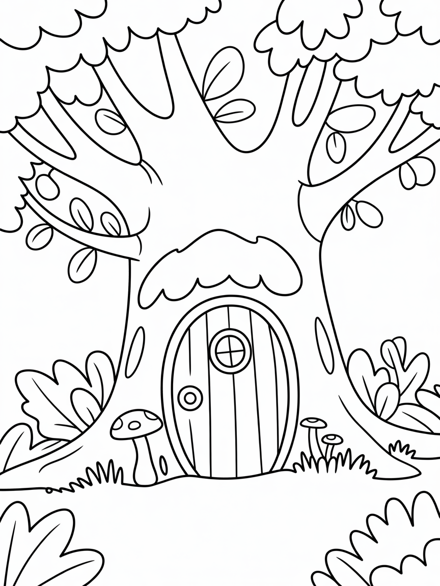 Fairy door in tree - Free Coloring Page