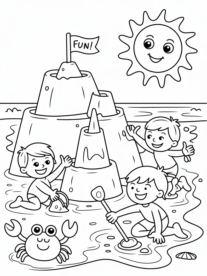 Day at the beach - Free Coloring Page