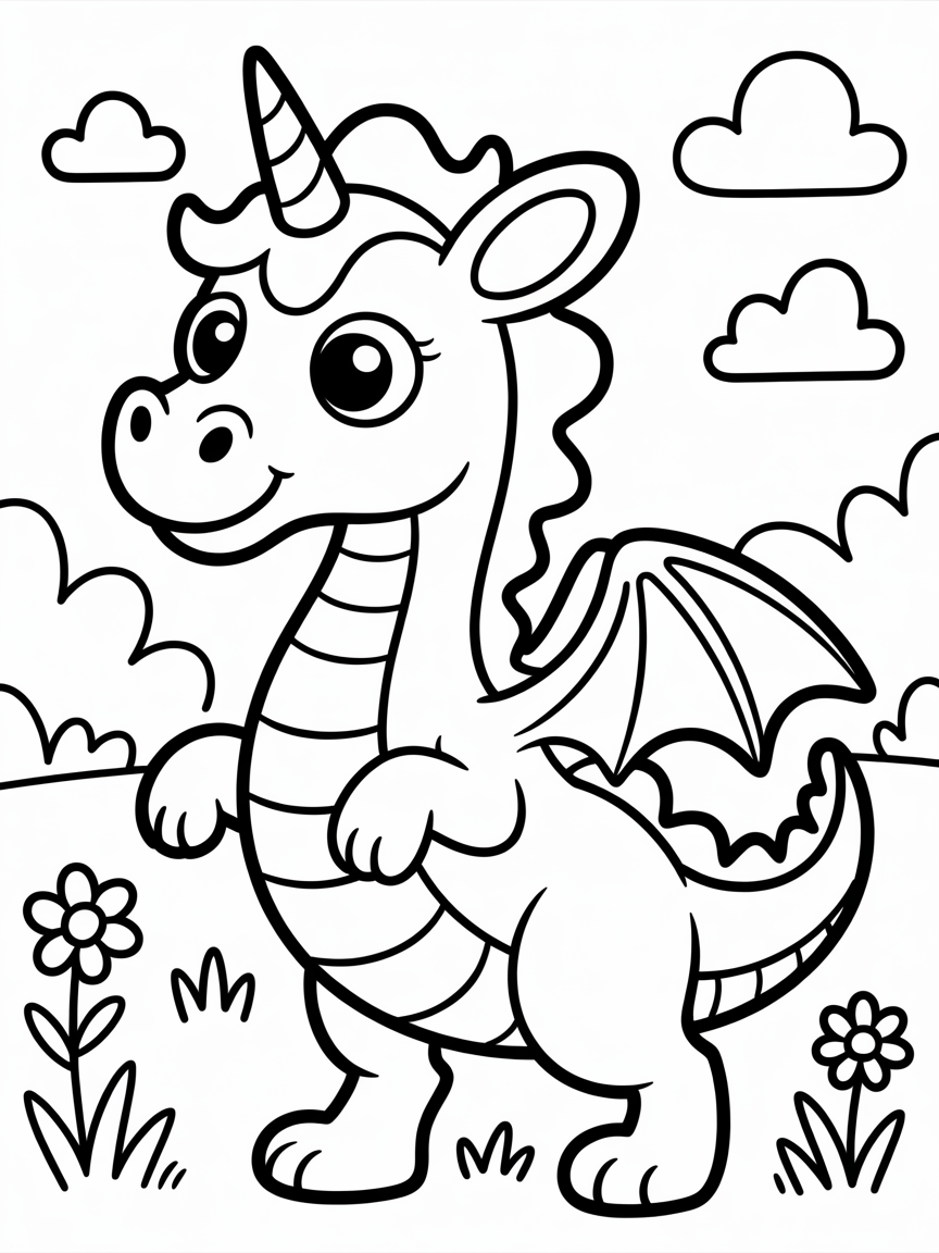 Dragon unicorn - Free Coloring Page