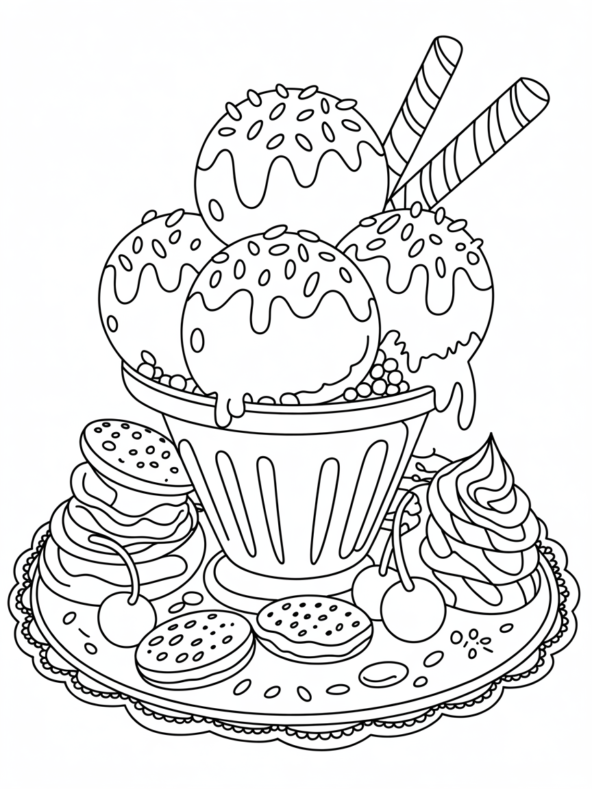 Icecream sundae - Free Coloring Page