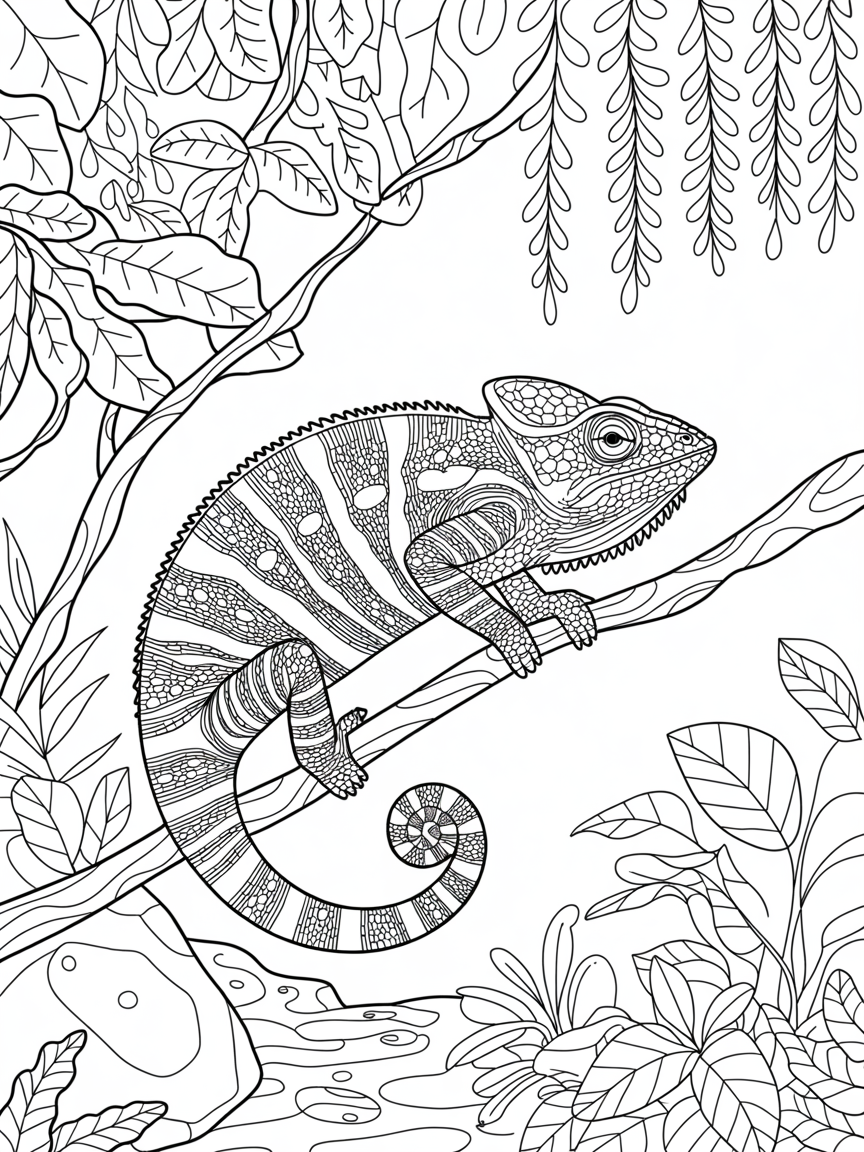 Chameleon in vivarium - Free Coloring Page