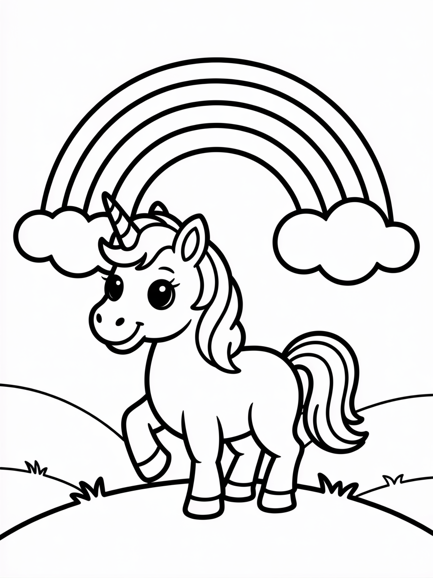Unicorn and rainbow - Free Coloring Page
