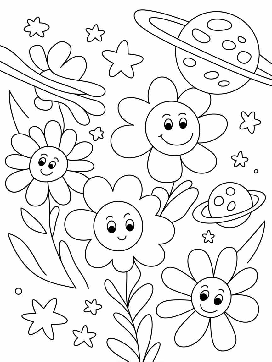 Floral space - Free Coloring Page