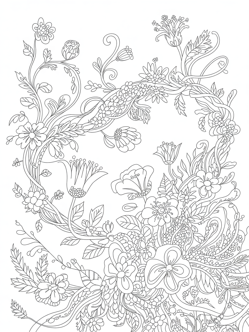 Floral universe - Free Coloring Page