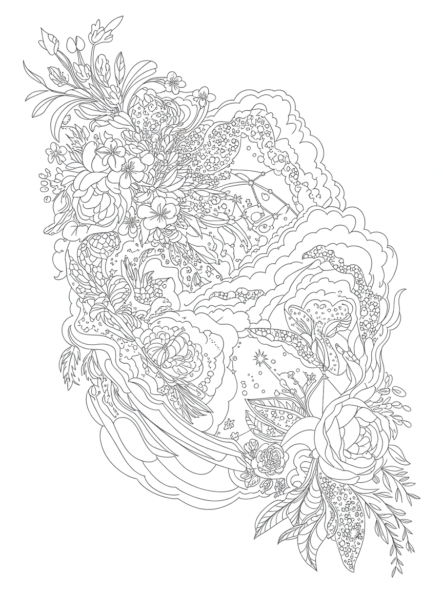 Floral outer space - Free Coloring Page