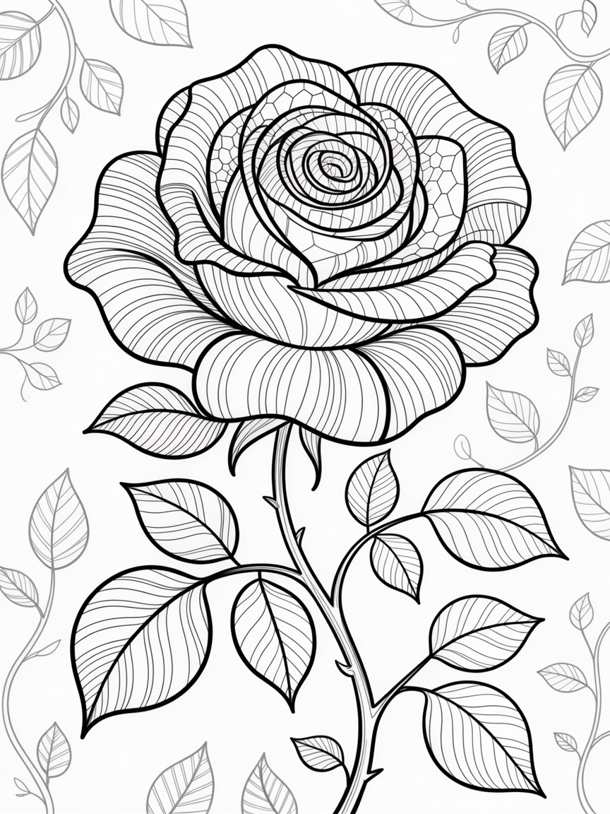 A detailed patterned rose - Free Coloring Page