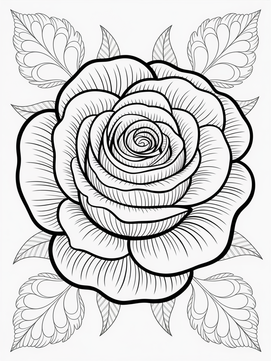 A detailed patterned rose withs gaps between petals - Free Coloring Page