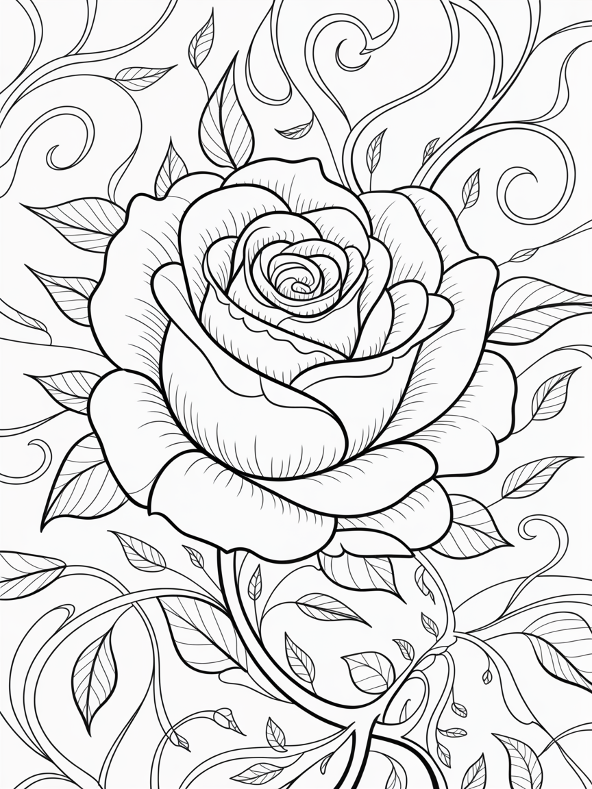 A detailed patterned rose with gaps between petals - Free Coloring Page