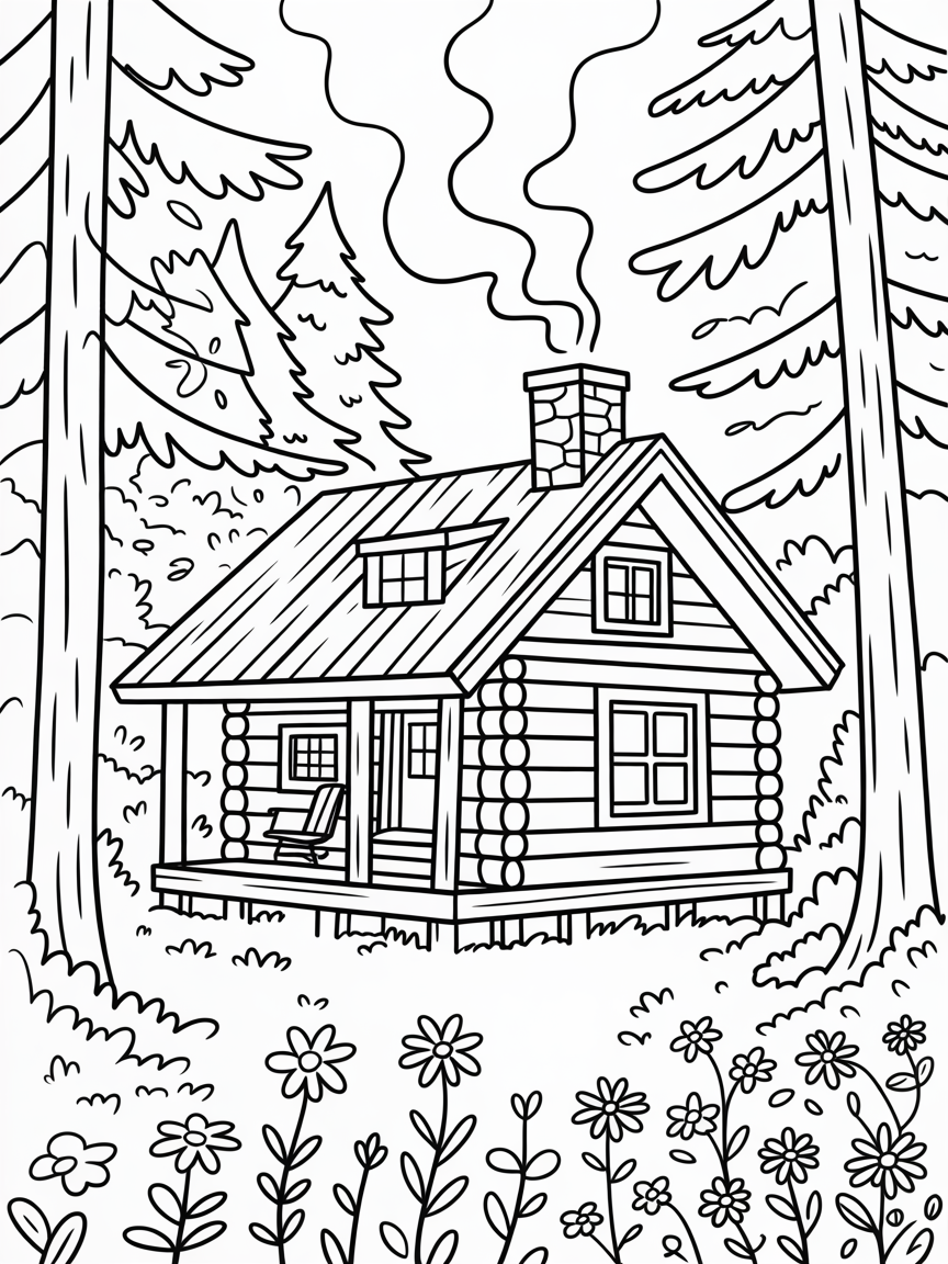 Cabin in the woods - Free Coloring Page