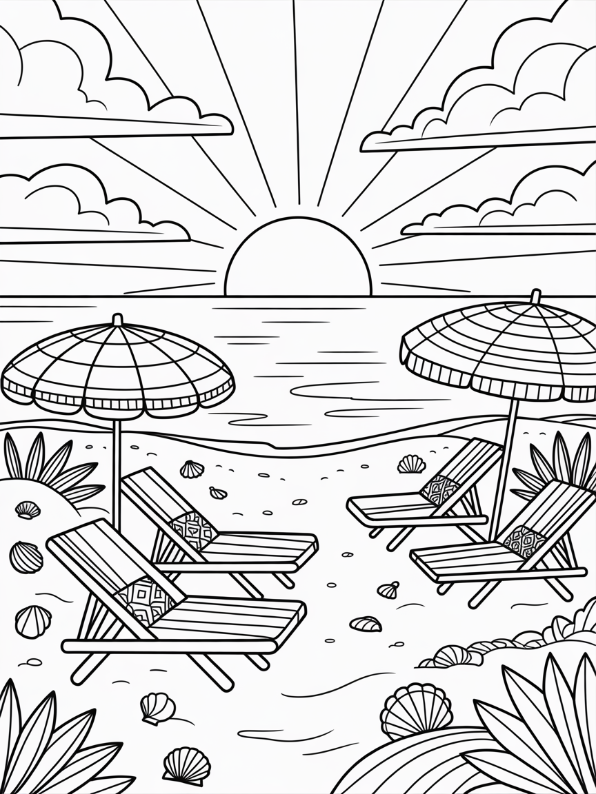 Sunny day at the beach - Free Coloring Page