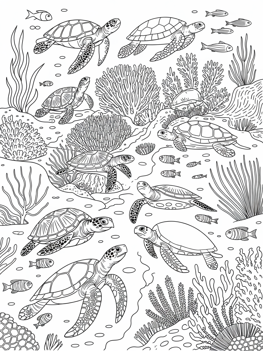 Turtles - Free Coloring Page