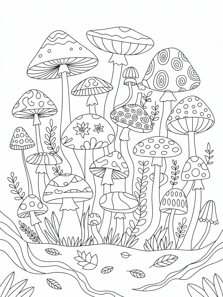 Toadstools - Free Coloring Page