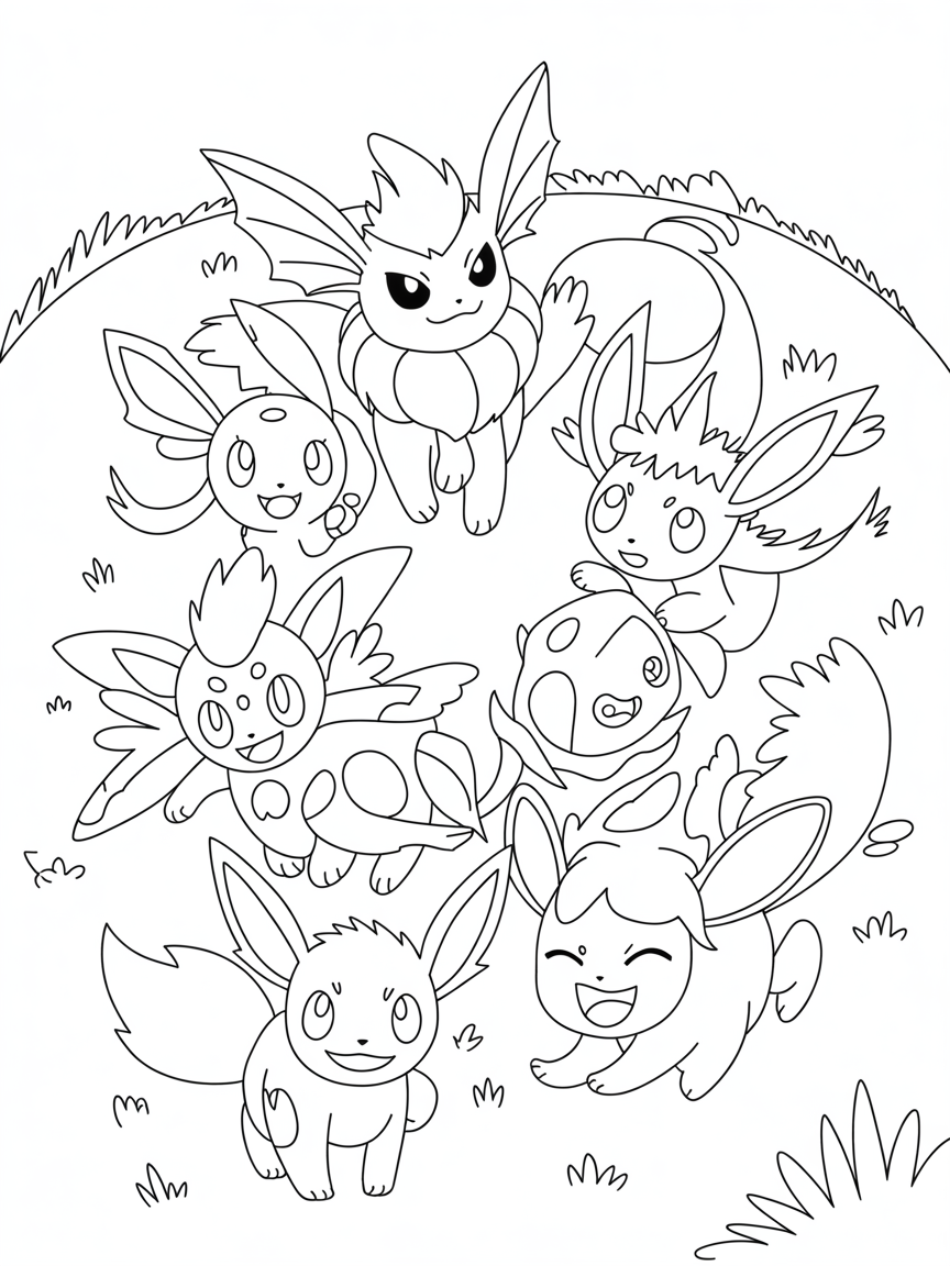 Evee evolutions - Free Coloring Page
