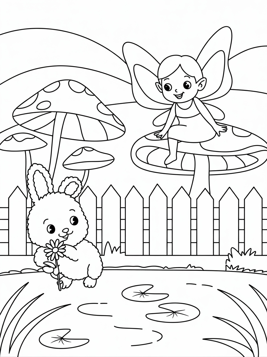 A fairy garden - Free Coloring Page