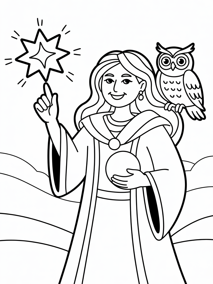 Wise woman with magic - Free Coloring Page