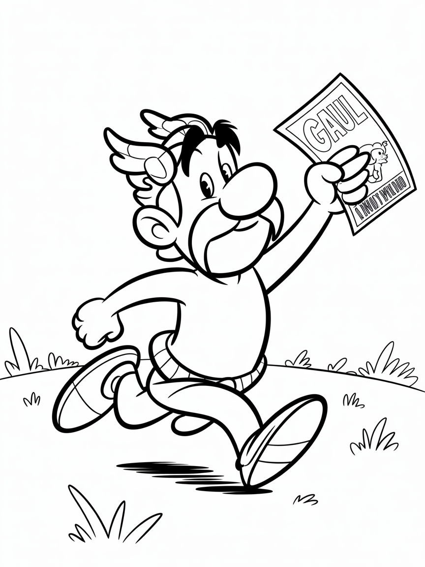 Asterix is running with movie ticket - Free Coloring Page